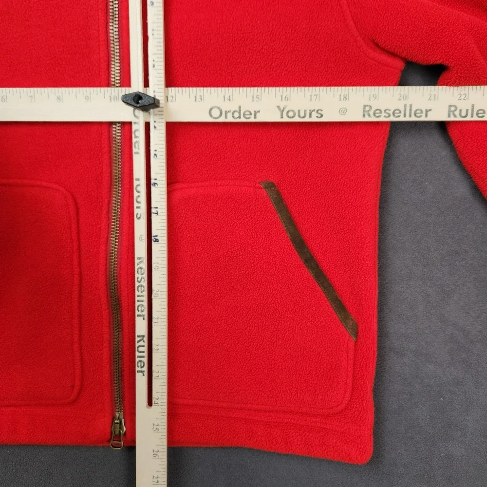 Vintage Polo Ralph Lauren Fleece Jacket Mens Small Red Full Zip‎ Leather Trim